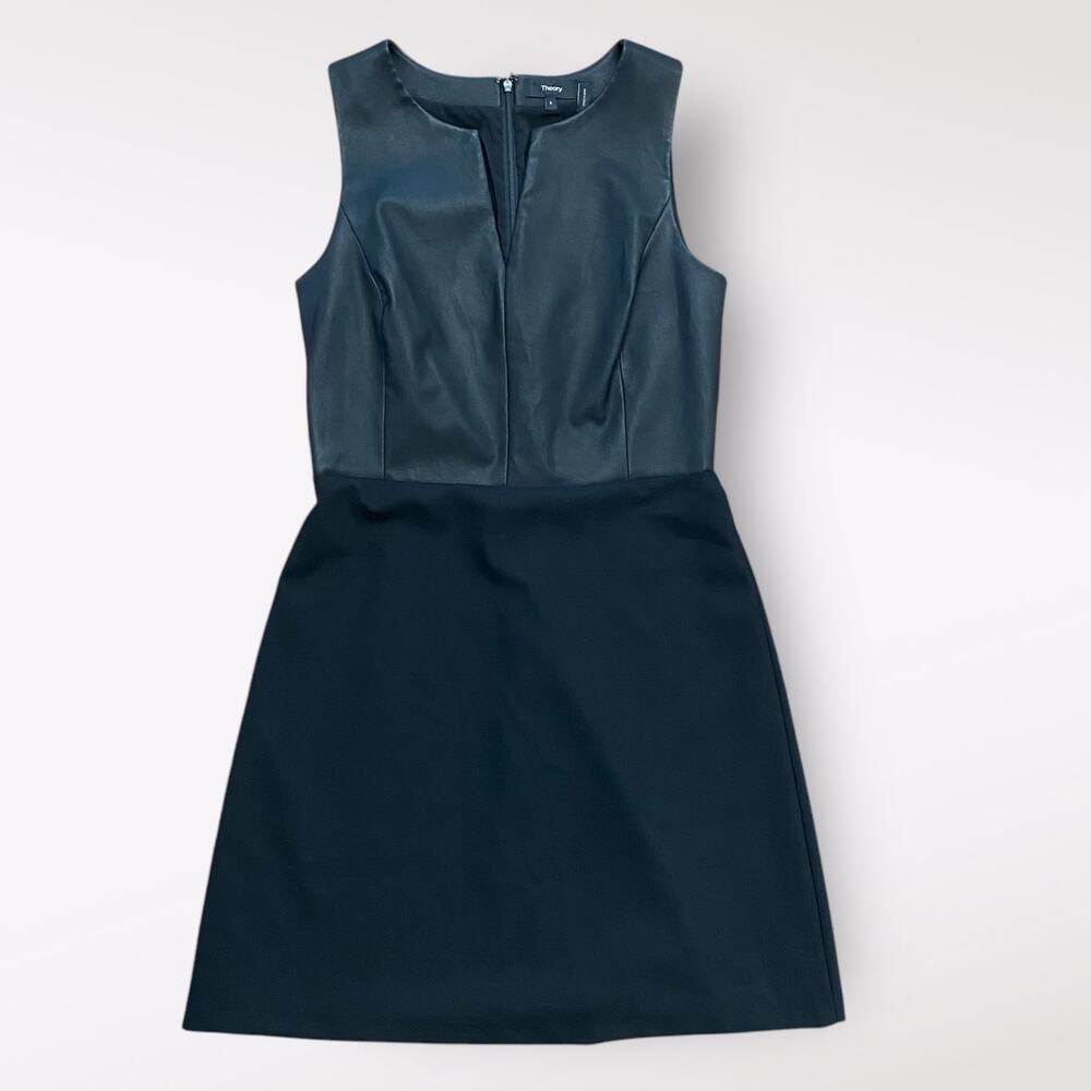 Theory Alinea Mod Stretch Lamb Leather Light Black Mini Dress Size 8